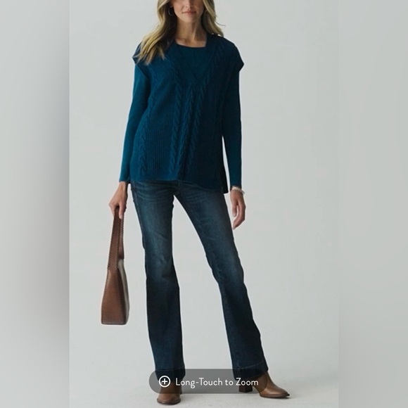 J.JILL V-NECK CABLE VEST PEACOCK BLUE - Picture 3 of 14